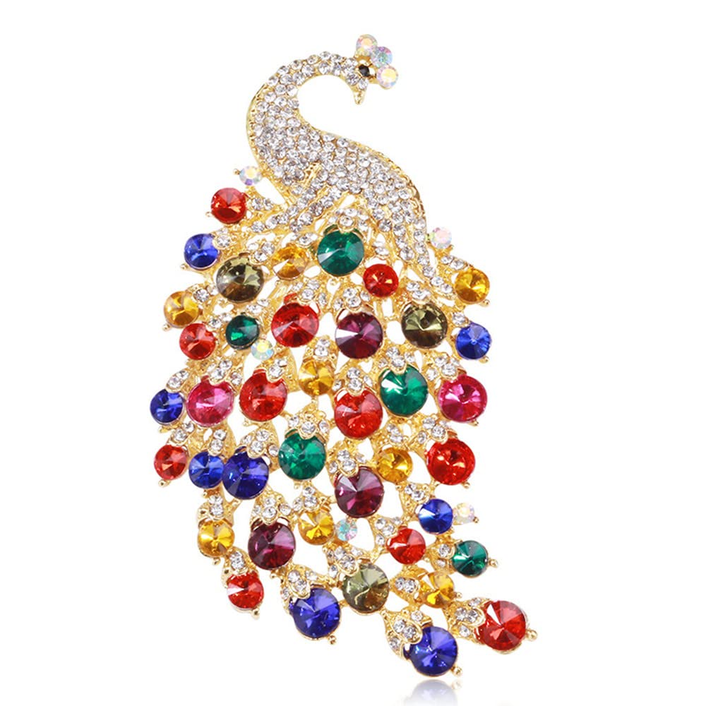 DtjaRhinestone Peacock Brooch Pin for Women Girls Fashion Exquisite Exaggerated Big Crystal Bird Animal Brooches Lapel Pins Elegant Dress Accessories Wedding Christmas Birthday Jewelry Gift