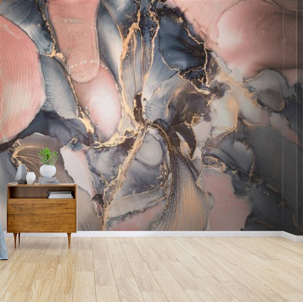 144"Wx100"H Self Adhesive Wallpaper Roll Paper Abstract Stains Blue Rose Gold Peel and Stick Wallpaper Decorative Wall Mural Posters Home Covering Interior Film (Multi6, 144"x100"/365x254cm)