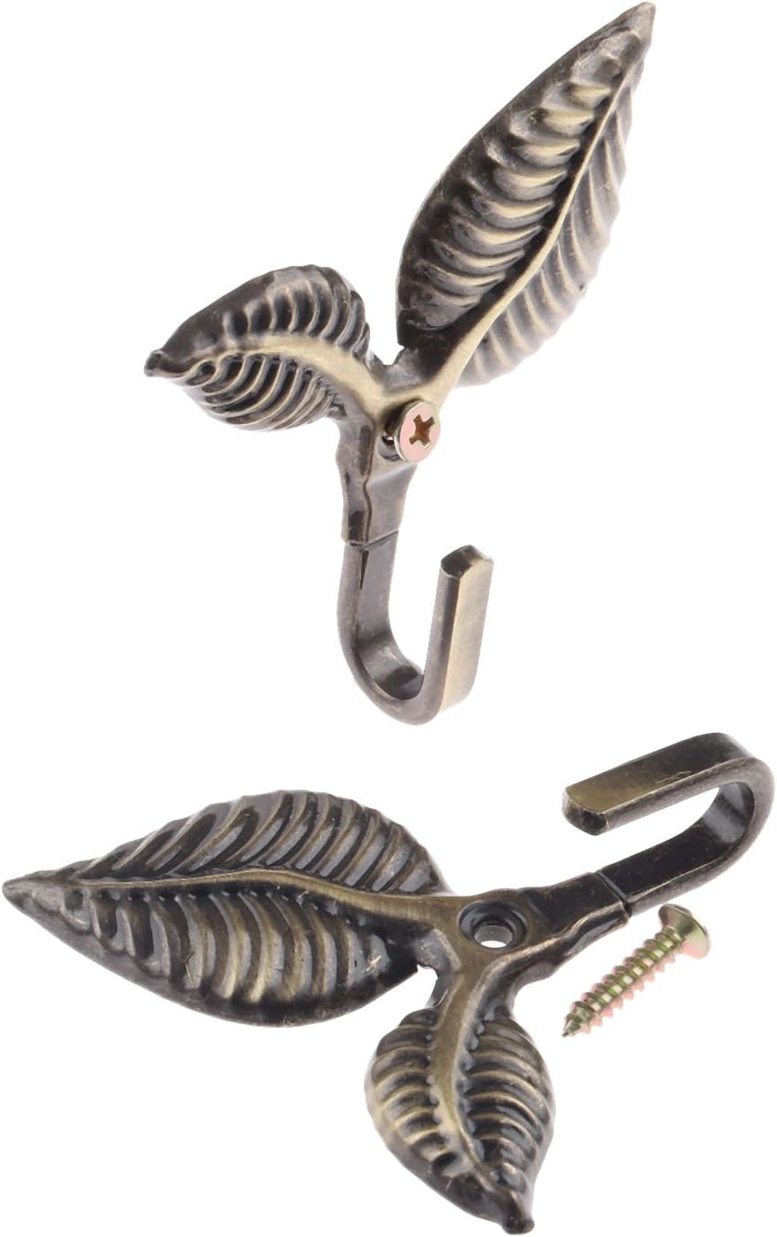 Curtain Tiebacks Small Lightweight Hooks, Vintage Bronze Leaf Pattern, 2Pcs