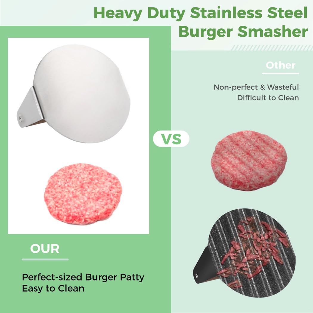 29 cm runde Backabdeckung, 13 cm robuster Burgerzerkleinerer, Kochen mit Burgerpresse mit Edelstahl-Schmelzkuppel für Innen- und Außenbereich, flache Oberseite