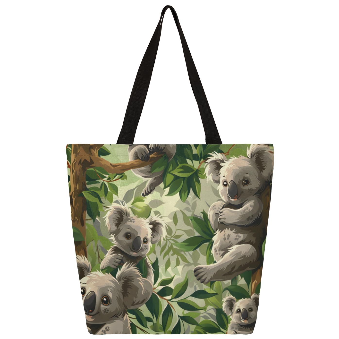 Mularoka Watercolour Tree Branch Cute Koala Large Capacity Canvas Tote Bag Stylish Handheld Shoulder Bag Reusable Shopping Bag for Work Travel Beach Trips Shopping