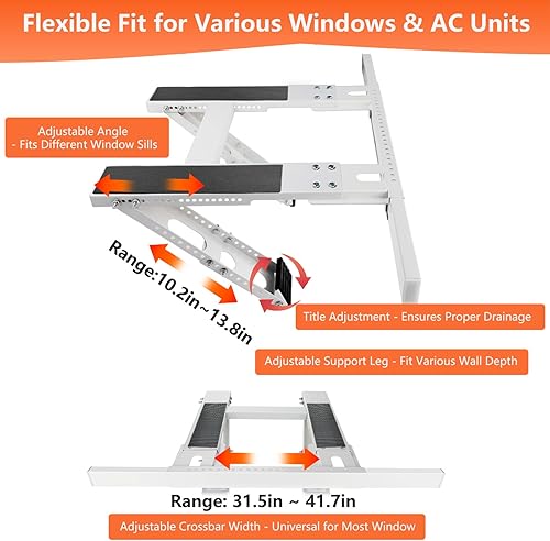 Miniatura 5 de Soporte de CA para ventana sin taladro, soporte ajustable para ventanas de colgado simpledoble, acero recubierto de epoxi resistente que soporta 300