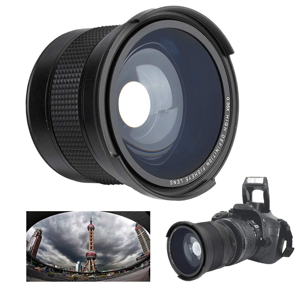 Obiettivo Grandangolare da 58 Mm 0,35X per Fotocamera Reflex DSLR Nero, Obiettivo Fisheye Compatibile con Obiettivi da 58 Mm, Obiettivo Fisheye da 58 Mm per la Maggior Parte delle Fotocamere Reflex e