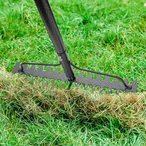 Garden Rake, 17' Extra Wide Double-Sided Head, 63' Heavy Duty Lightweight Stainless Steel Leaf Rake for Leveling Lawn, Loosening Soil, Leaf Cleanup, Soil Prep, Landscaping, Spread Mulch Fast