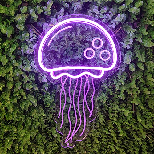 Jellyfish Neon Signs for Wall Decor Light Up Personalized for Bedroom, Bar, Birthday, Holiday Party, Wedding. USB Powered 3D Art Creative Purple Light LED with Dimmer Switch