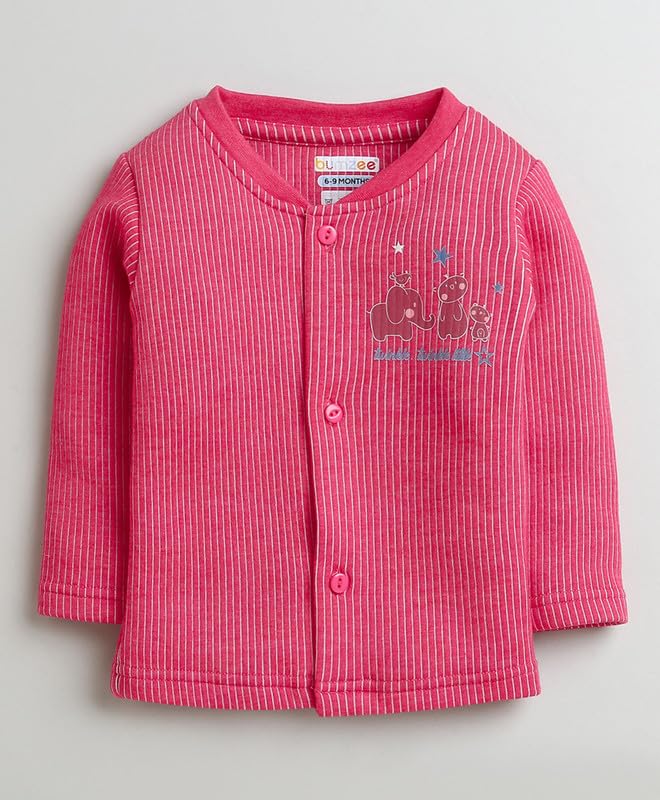 BUMZEE Beige & Dark Pink Girls Full Sleeves Cotton Thermal Jablas Pack of 2 Age - 12-18 Months (Peb9641F-bge.DPK) 2