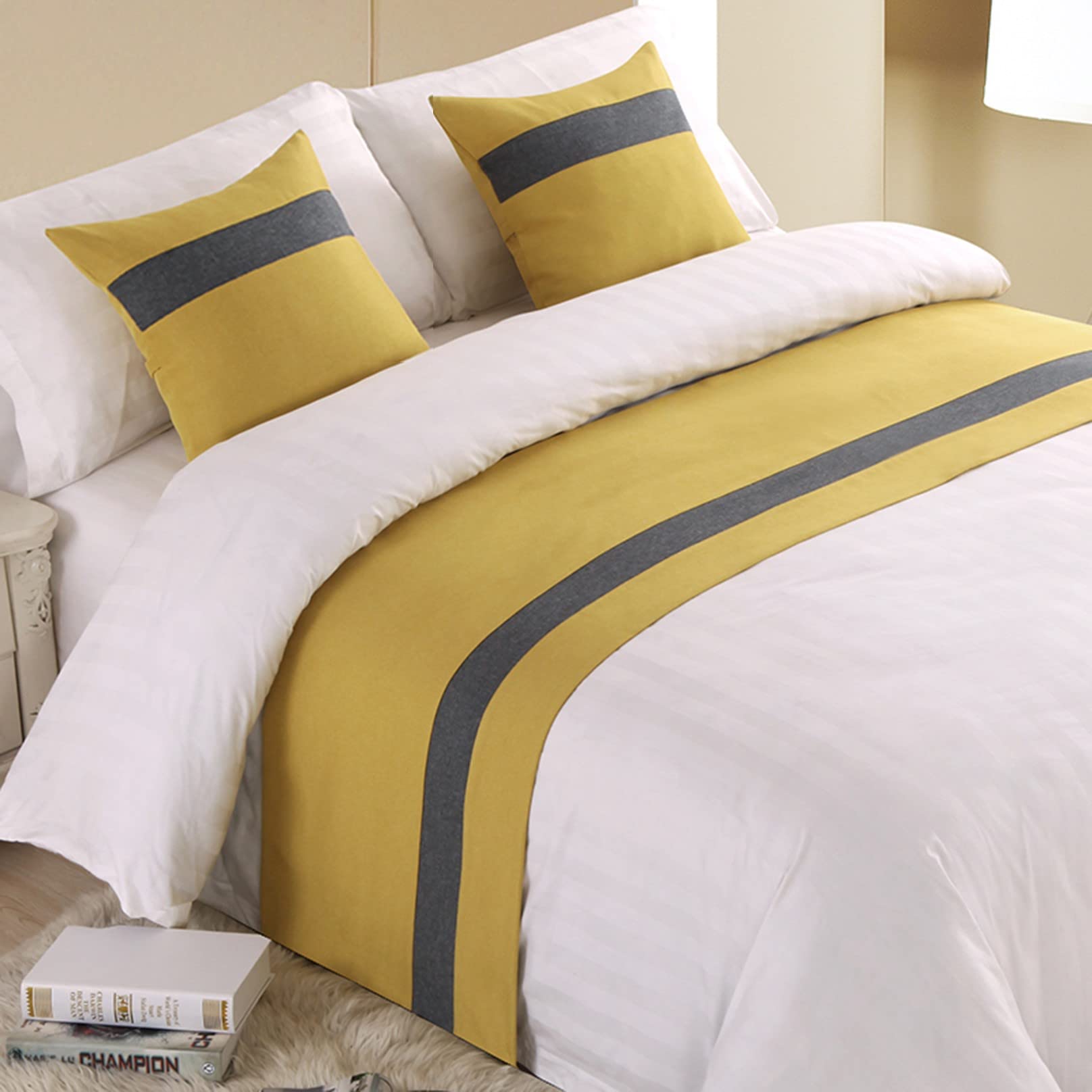 TTiiLoe Bed Runner for Foot of Bed Stripe Pattern Orange Decor Bedding Protection Cover Bed Scarf Bed End Towel Bed Mat No Fading Hotel Bedroom Wedding Room,240x50cm