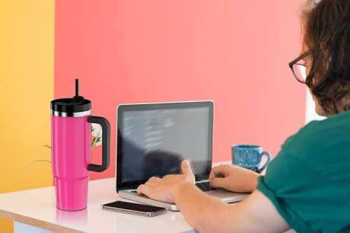 Miniatura 6 de YOUEXPERT Vaso de 30 onzas con asa, vaso de 30 onzas con asa y popote, vaso de acero inoxidable con aislamiento al vacío para agua, té helado o