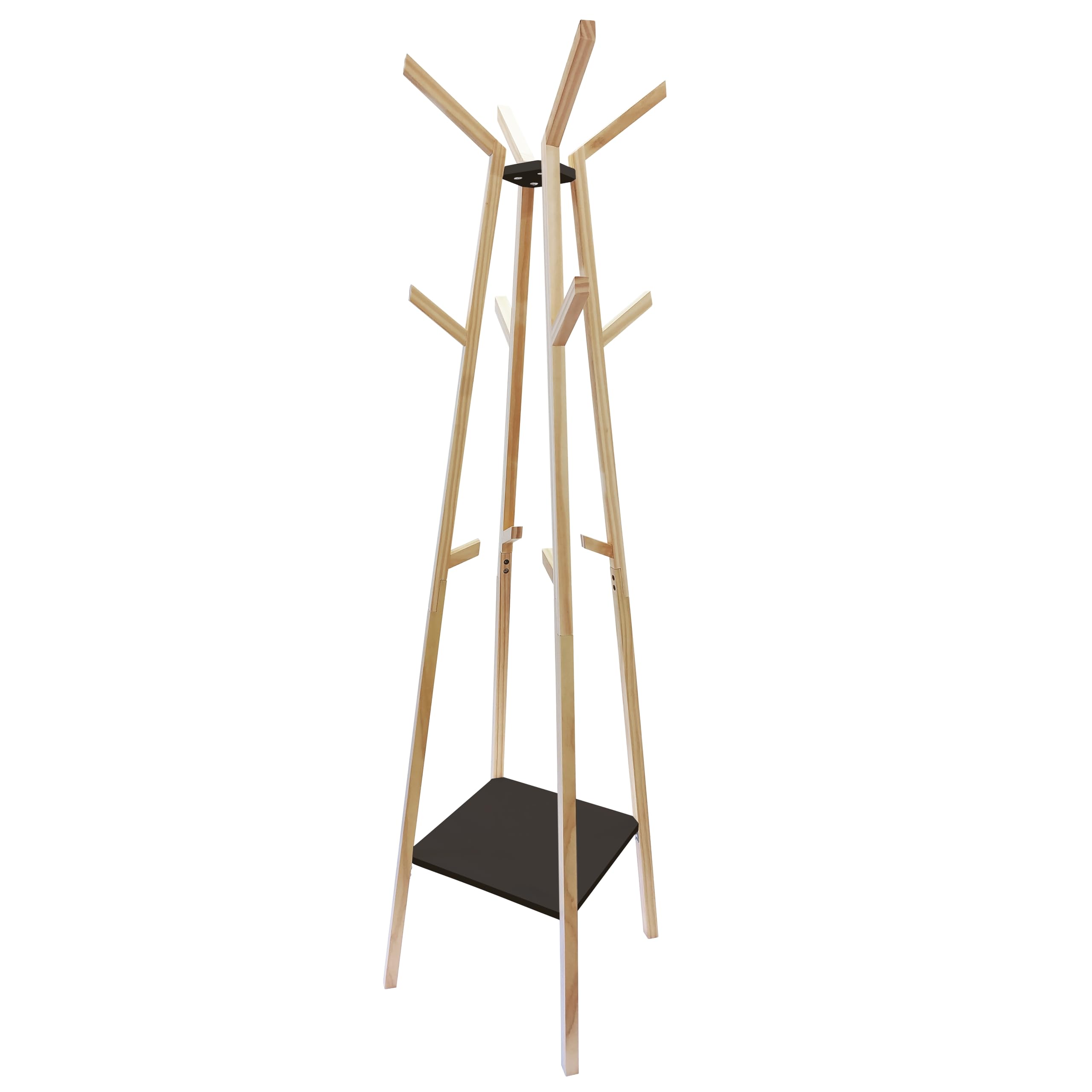 Porte-Manteaux Bois Naturel et Noir 47x47x170 cm 12 Crochets Style Scandinave