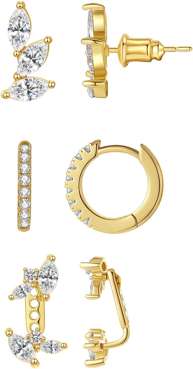 Gold Earring Sets for Women Dainty Gold Stud Huggie Hoop Earrings for Multiple Piercing Hypoallergenic Small Hoop Dangle Earrings Cartilage Earring Set