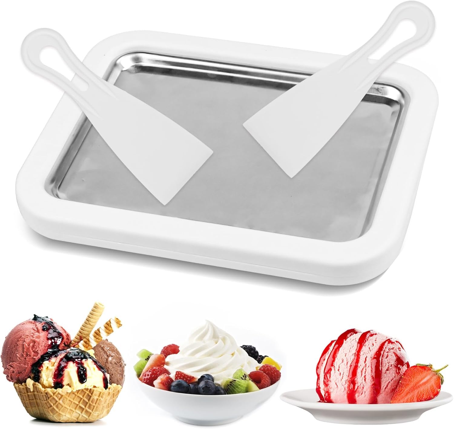 Kresal Ice Cream Sorbet Frozen Yogurt Maker Machine, Sweet Spot Roller Pan, Instant Cold Plate with 2 Scrapers，Ideal for Soft Ice Cream Gelato Fruit Milkshake Smoothie Making-image-1
