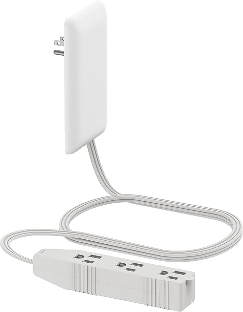 LIDER Flat-Face Extendeur de sortie avec 3 Réceptacles, plaque murale ultra-mince Plug avec extendeur de cordon et 3-Outlet Bande de puissance, 3ft Cord, LWE3-315-W, ETL-Listé, Blanc