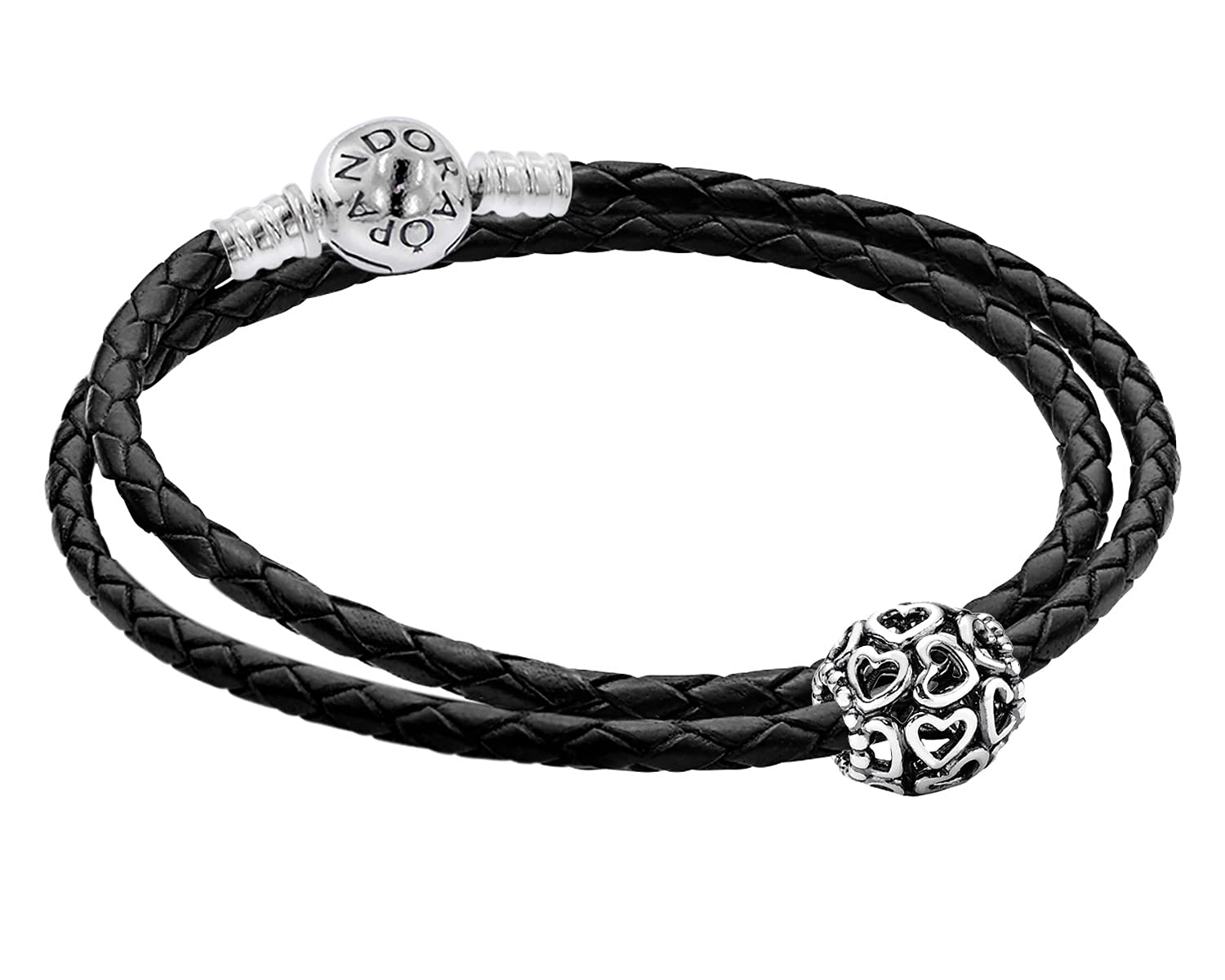 PANDORA Damen Leder-Armband Starterset mit Charm Offene Herzen 51521