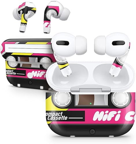 Compatible con AirPods Pro 2 - Adhesivo protector de vinilo resistente a los arañazos - Cinta de casete retro V3