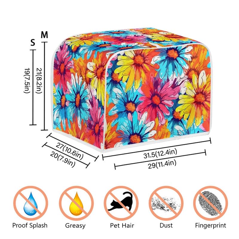 Daulesho Colorful Flower Bushes Toaster Cover 2|4 Slice, Cartoon Daisy Dahlia Kitchen Small Appliance Cover Watercolor Pastoral Style Dust and Fingerprint Protection, Machine Washable -L