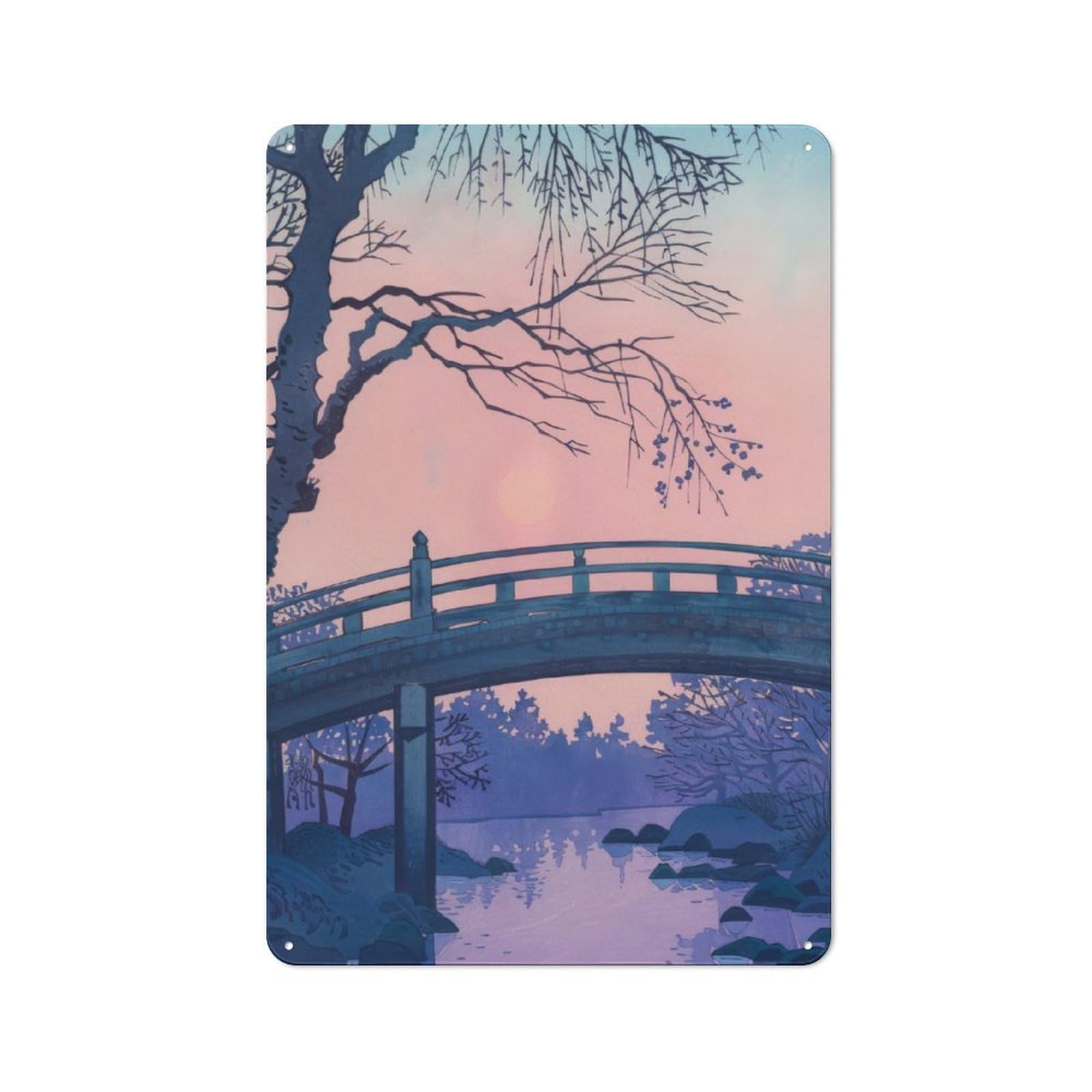 Junmoney Sunset Painting Tin Wall Plaque 30X20cm With For Home Office Or Studio, Gift Idea At Christmas For Creative Workspace Decorators