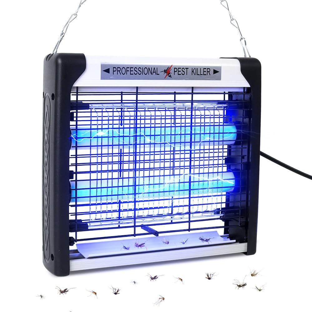 Fly Zapper Electric,Electric Fly Killer Indoor & Outdoor, Mosquito Control Light With 1800V Grid & Insect Killer with Washable Tray & Hanging Chain, Bug Zapper For Home Use,Safe Quiet,UK Plug