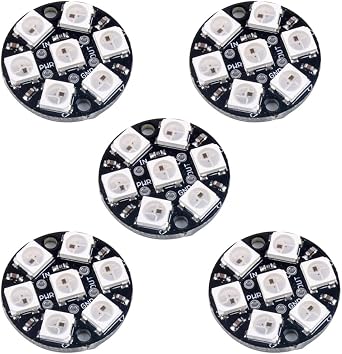 7 X WS2812B RGB LED Rings 7 Bits 5050 Lamp Light with Integrated Drivers, Full Color, Individually Addressable for Arduino ESP8266 Raspberry Pi ESP32 Pack of 5pcs