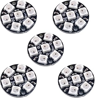 7 X WS2812B RGB LED Ring 7 Bits WS2812 5050 Lamp Light with Integrated Drivers, Full Color, Individually Addressable for Arduino ESP8266 Raspberry Pi ESP32 (Pack of 5pcs)