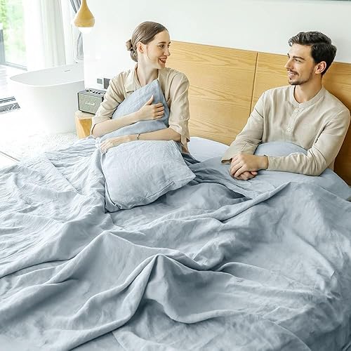 Miniatura 7 de Simple&Opulence - Juego de sábanas de lino 100% lavado, estilo básico, 4 piezas (1 sábana encimera y 1 sábana bajera y 2 fundas de almohada), lino