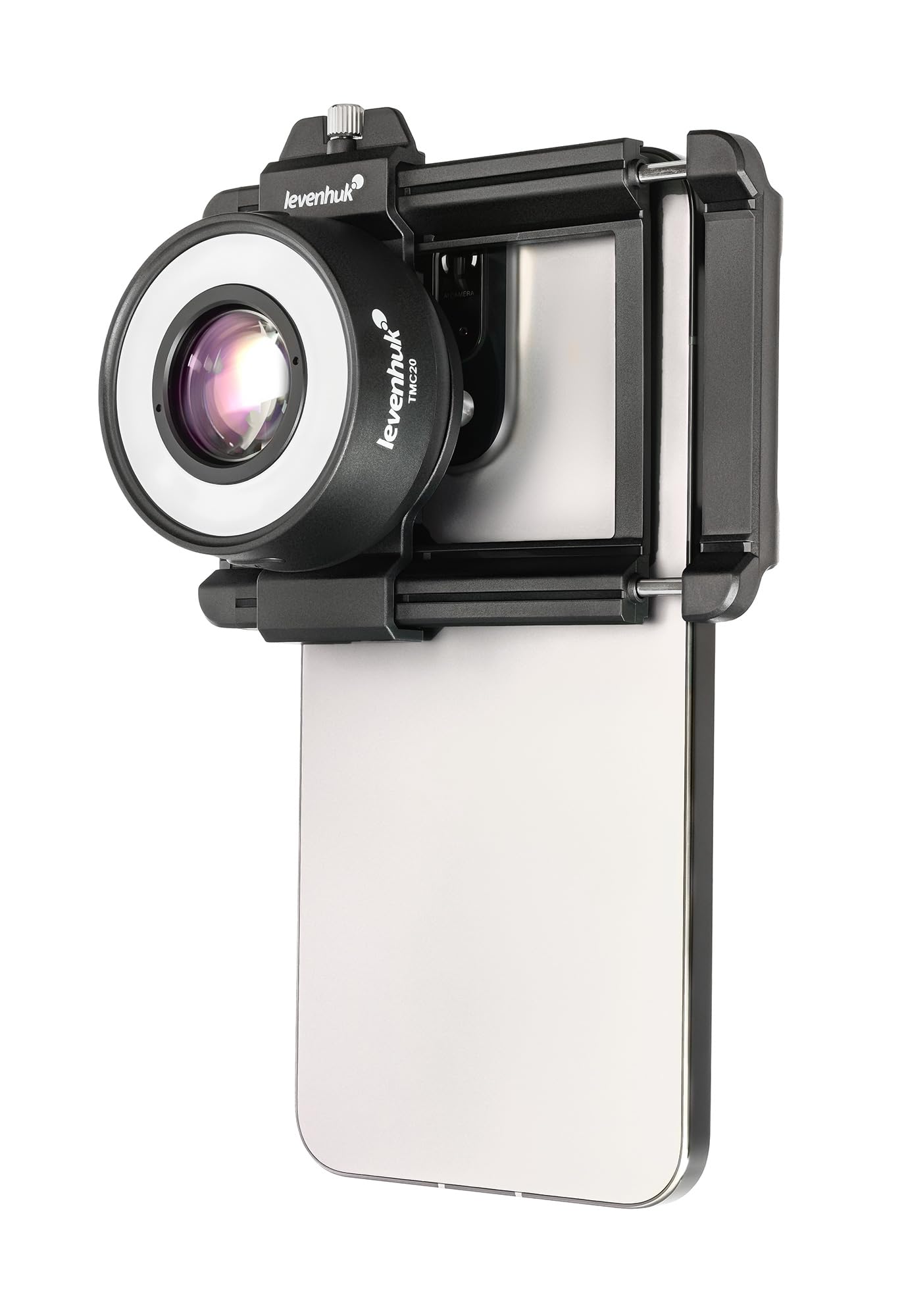 Levenhuk Kelvin TMC20 LED Smartphone-Mikroskop 120x Tragbar mit Clip | FMC-Optik, 19 LED- und UV-Lichtmodi, Scheibenblende, Augenmuschel, USB-C Inklusive