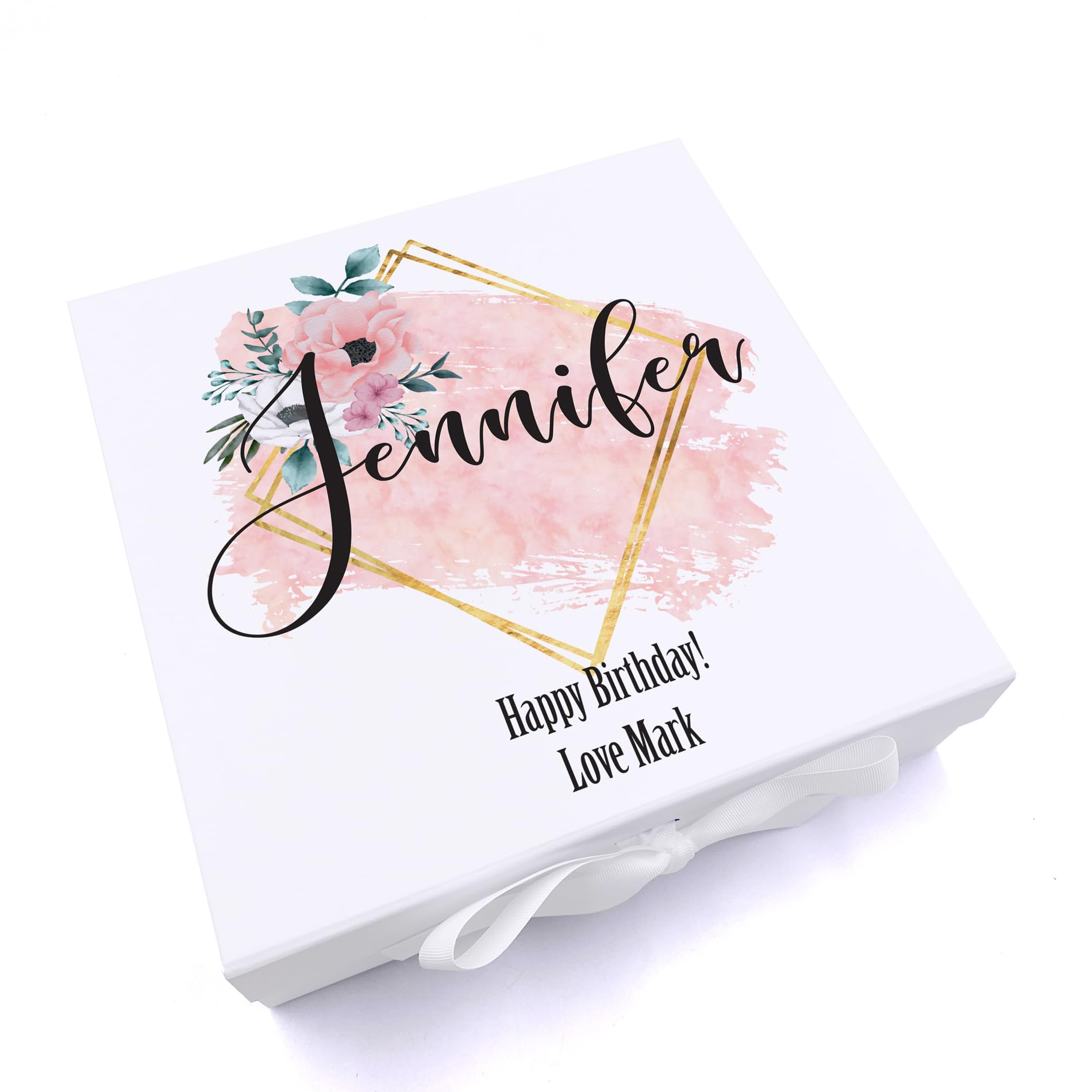 ukgiftstoreonline Personalised Any Name and Sentiment Blush Floral Keepsake Memory Box (Medium)