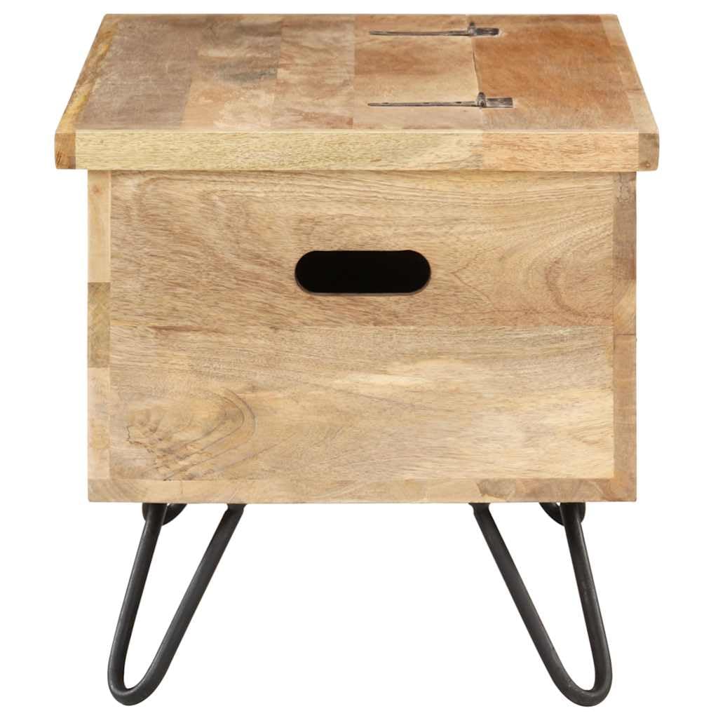 Baúl de madera maciza de mango con patas de acero, 90 x 40 x 45 cm, caja de almacenamiento con tapa, banco para pasillo, salón, dormitorio, habitación infantil, orden y espacio de
