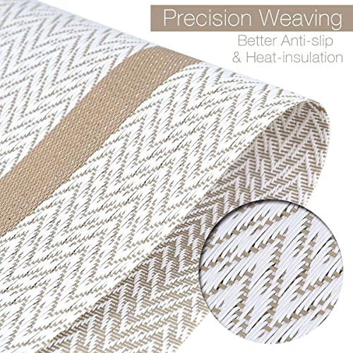 Image of Dining Table Placemats & Runner Set - Heat Resistant, Washable & Stain Resistant Woven Vinyl Mats | Table Runner & 6 Placemats Set for Stylish Dining (45x30 cm Placemats, 180x30 cm Runner)