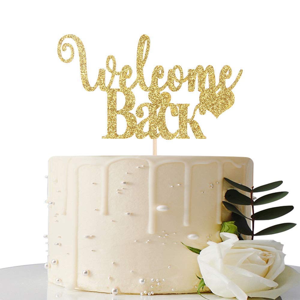 Festiko®Gold Glitter Welcome Back Cake Topper - Home Party Decoration - Welcome Sign - New Home/New Baby/Retiring from the Army/Return from Maternity Party Decoration