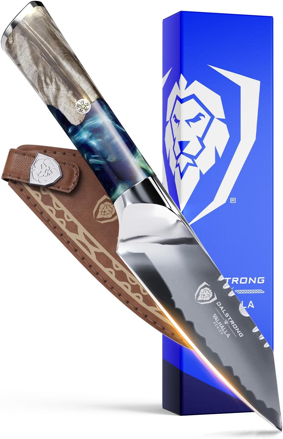 Paring Knife - 4 inch - Valhalla Series - 9CR18MOV HC Steel - Celestial Resin & Wood Handle - Professional Kitchen Knife Gift - Razor Sharp - w/Leather Sheath