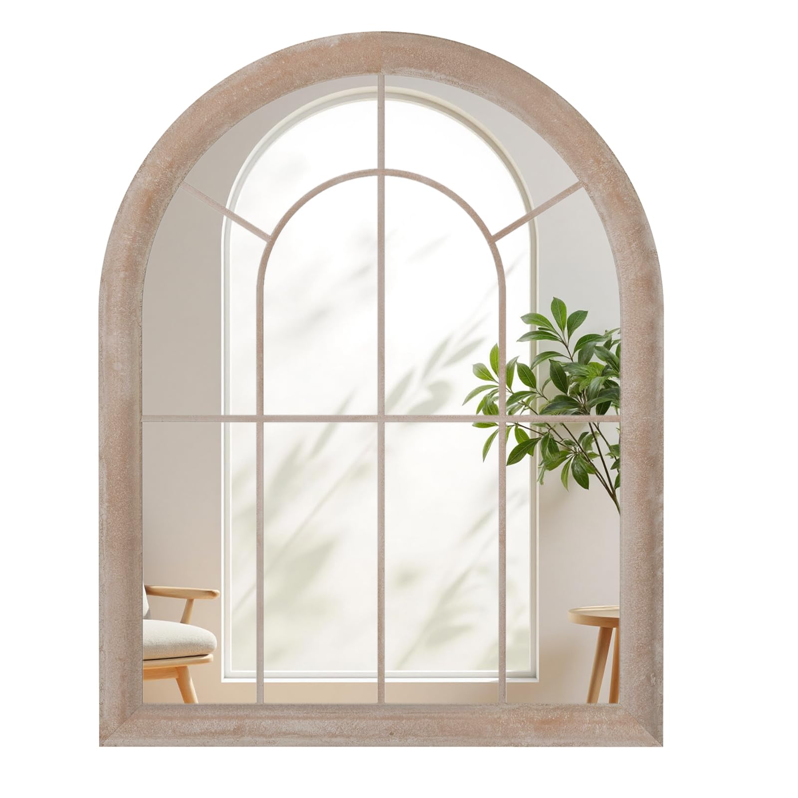 LIFEZEAL Espejo Decorativo arqueado de Pared, Espejo con Marco de Metal rústico y Cristal de Alta definición, decoración con Motivos de celosía para Sala de Estar, Dormitorio (69,5 x 3,5 x 88)