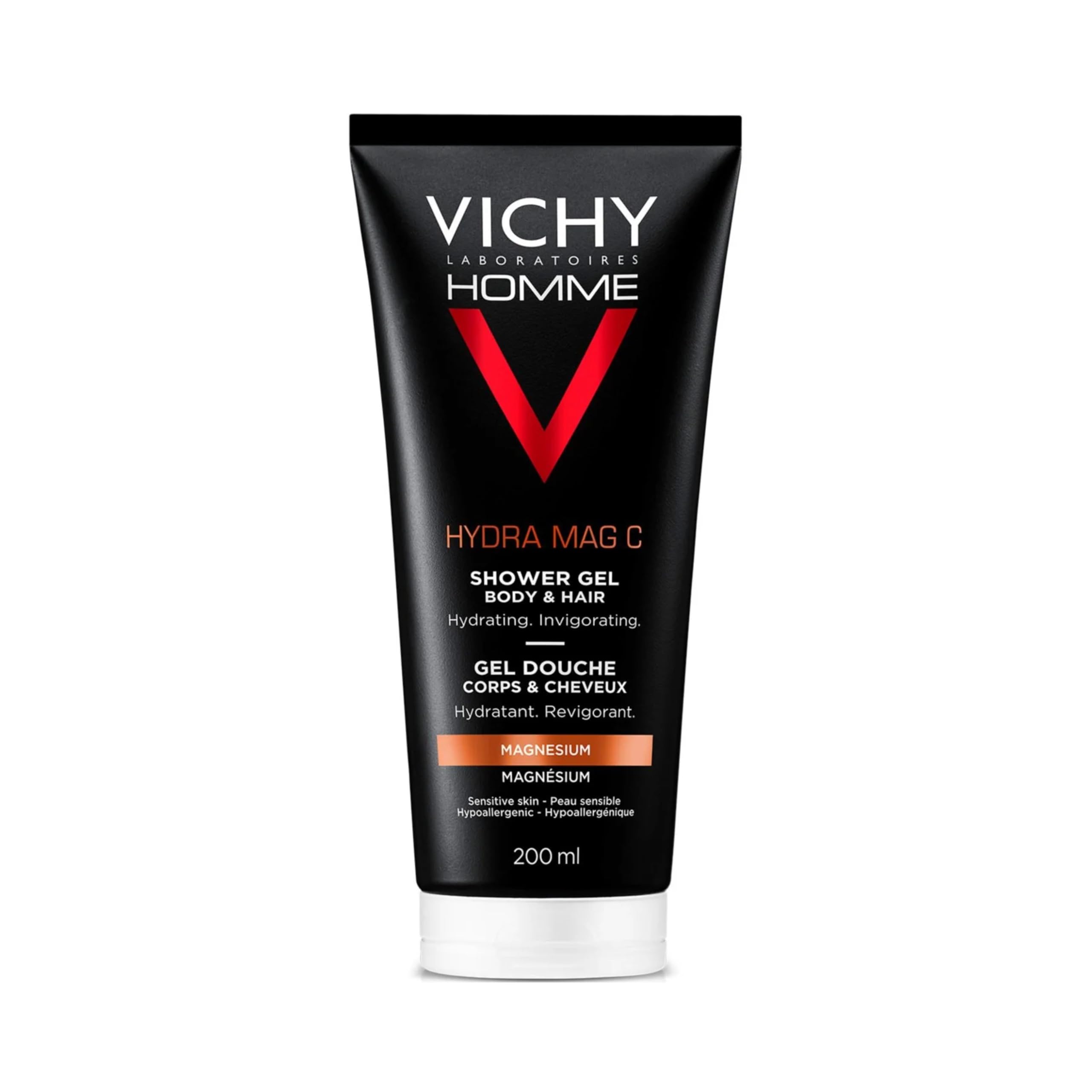 Vichy Homme Anti-Irritation Body Wash for Men with Pure Vitamin C & Salicylic Acid to Soothe & Hydrate Skin, Suitable for Sensitive Skin, 6.76 Fl Oz (Pack of 1)