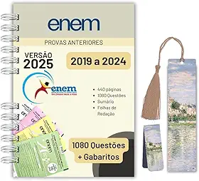Apostila ENEM 2025 Completa | Provas Anteriores 2019-2024 Questões com Gabarito Oficial + Folhas de Redação | Estudo, Revisão e Simulados Atualizados + Marcadores de página/livros