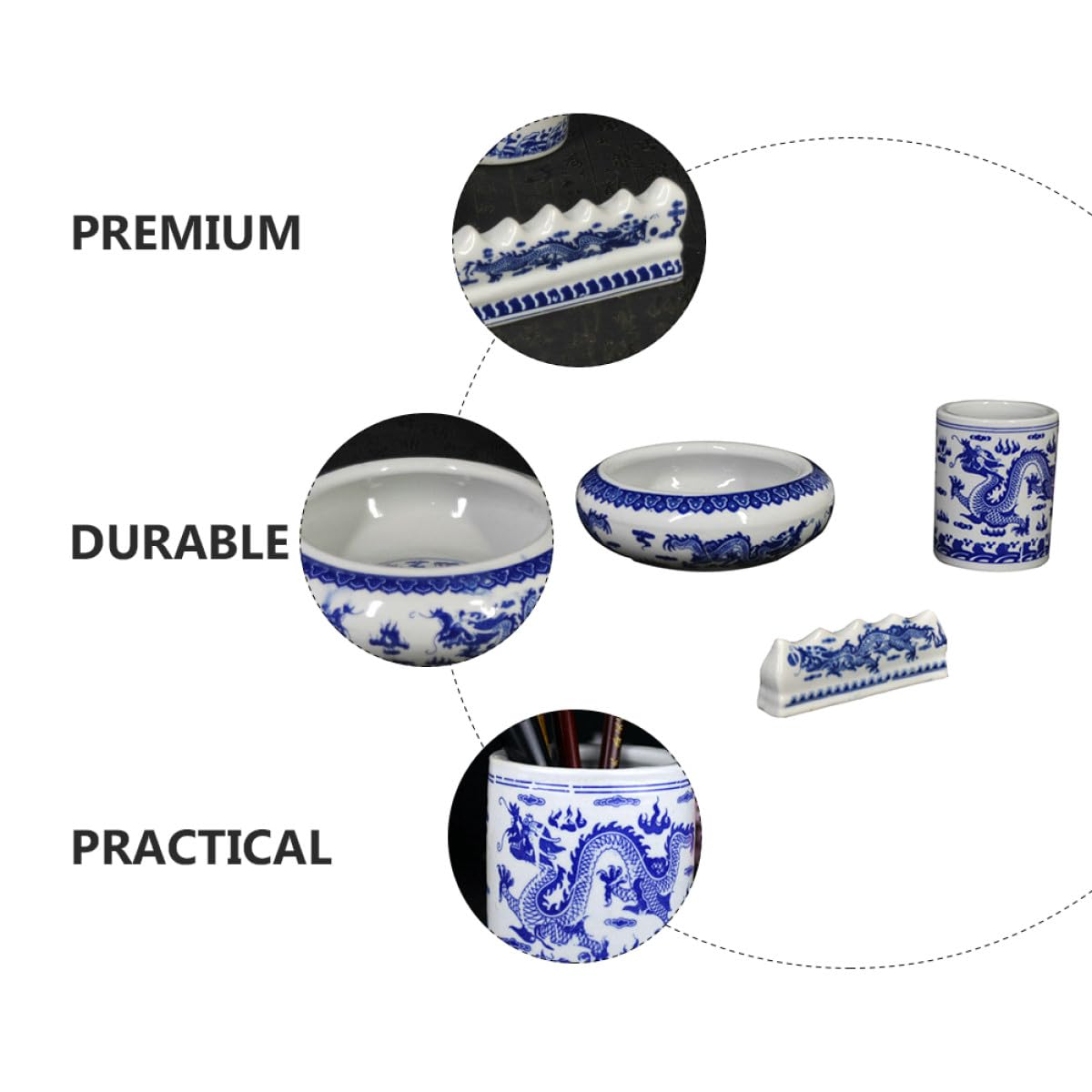 Homoyoyo Pot à Pinceaux En Céramique Bleu Et Blanc Petit, Bac De Lavage Multifunction, Cylindre De Rangement Pour Calligraphie, Accessoires Bureau Maison, Fournitures Scolaires