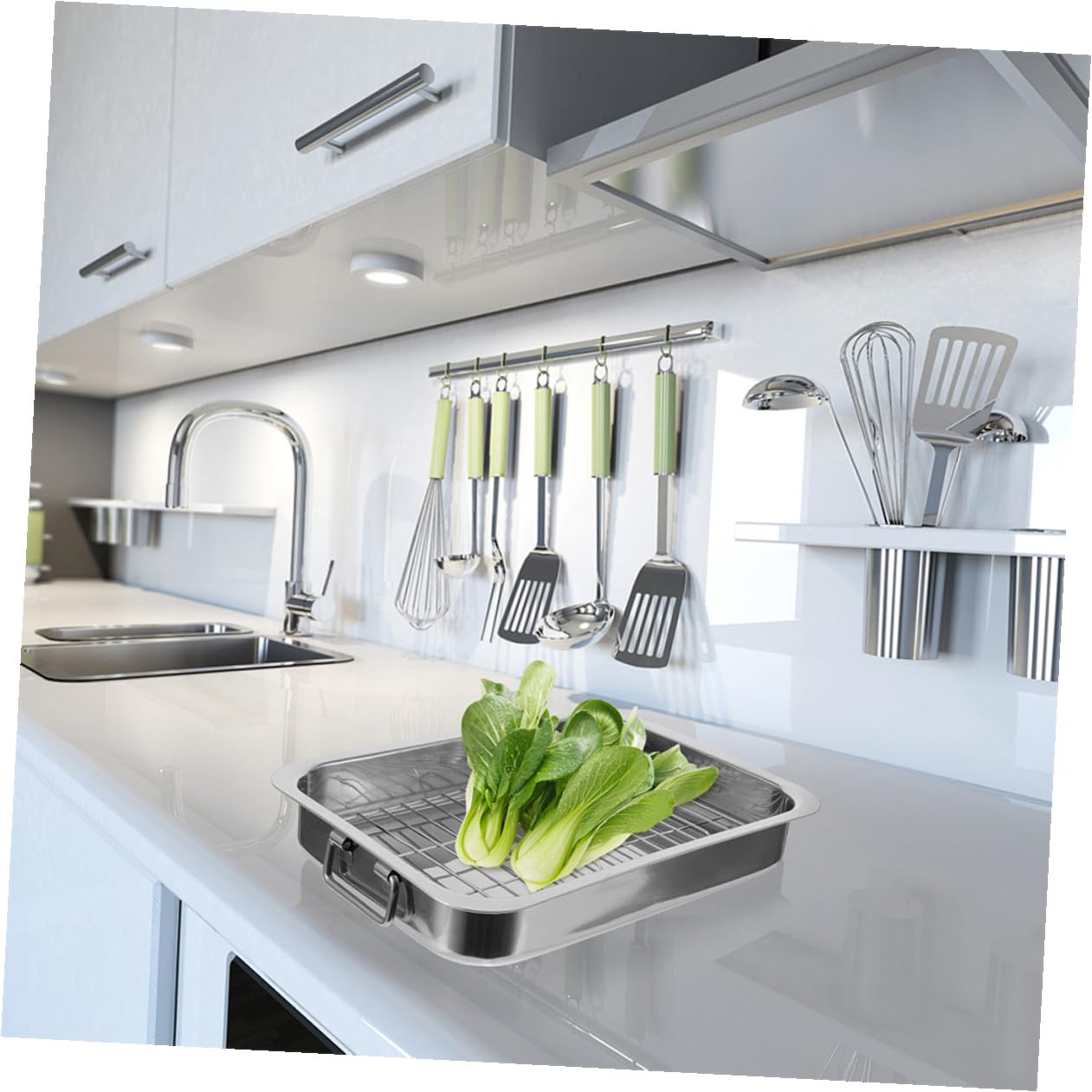 TOYANDONA Bandeja de Hornear Rectangular Acero Inoxidable con Rejilla Práctica para Horno Menaje Cocina y Repostería