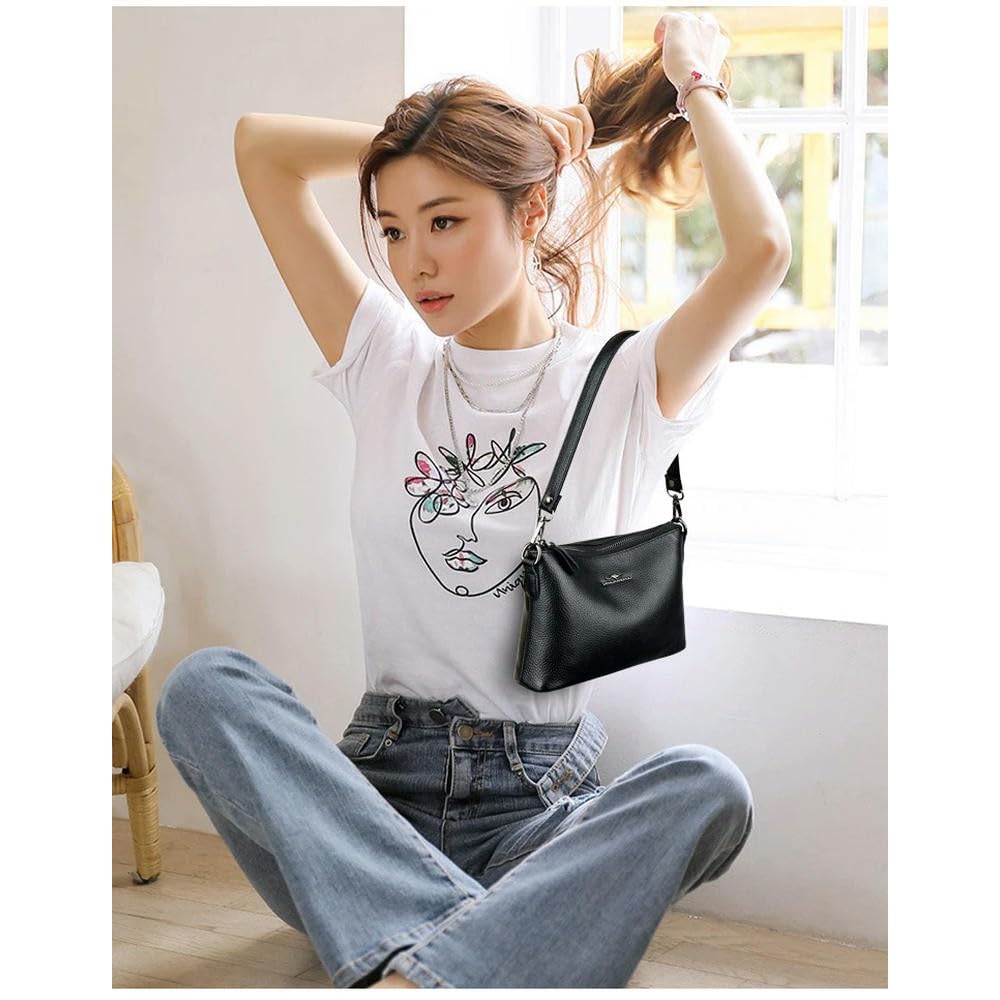 ZBDZSW Bolso de Mano de Piel de Vaca auténtica Bolso de Mano de Cuero de diseñador para Mujer Bolso Bandolera de Gran Capacidad Black