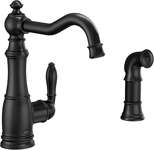 Moen S72101BL Weymouth - Grifo de cocina con una manija, color negro mate