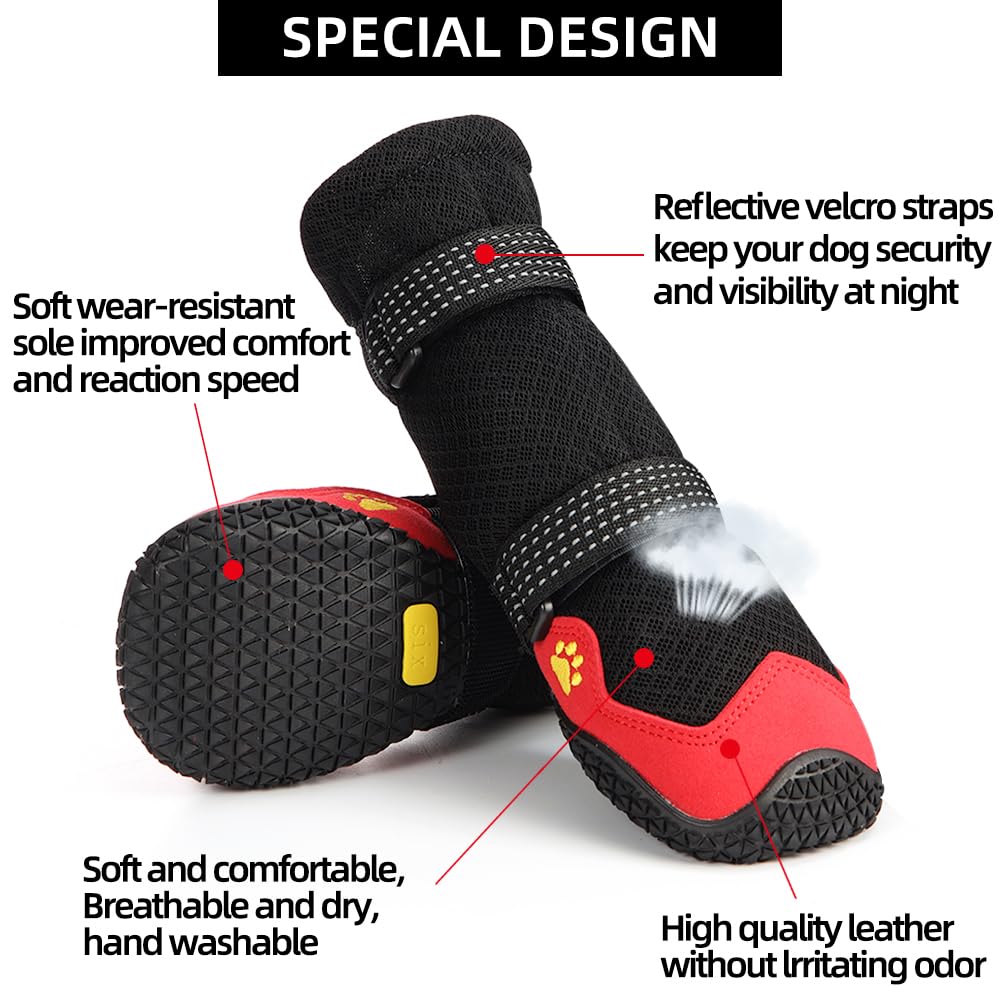 Lot de 4 Paires de Chaussures antidérapantes et imperméables pour Chiens de Petite et Grande Taille avec Sangles réfléchissantes pour la randonnée