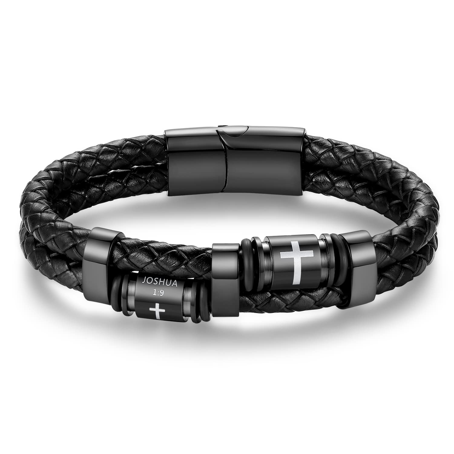 ASUWISH Bible Verse Cross Bracelet For Men - Multi-Layer Braided Leather, Stainless Steel Clasp, Gift Box - View #3