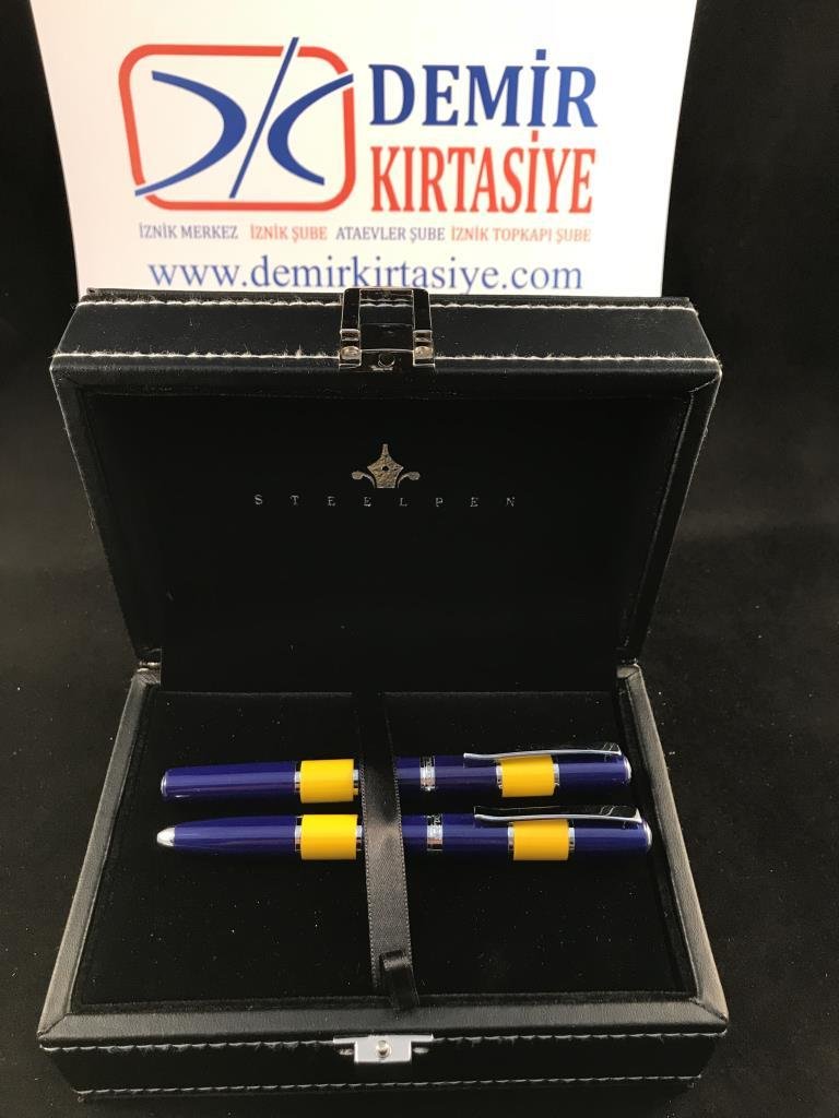 Steelpen Force Serisi 8603 Sarı Lacivert Dolma+Tükenmez Kalem
