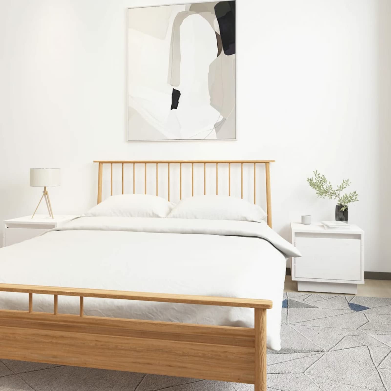 Homgoday Comodino bianco 35 x 34 x 32 cm in legno massello di pino, comodino, divano, tavolino, comodino, mobiletto portaoggetti per soggiorno e camera da letto, mobili da divano e tavolo, 2 pezzi