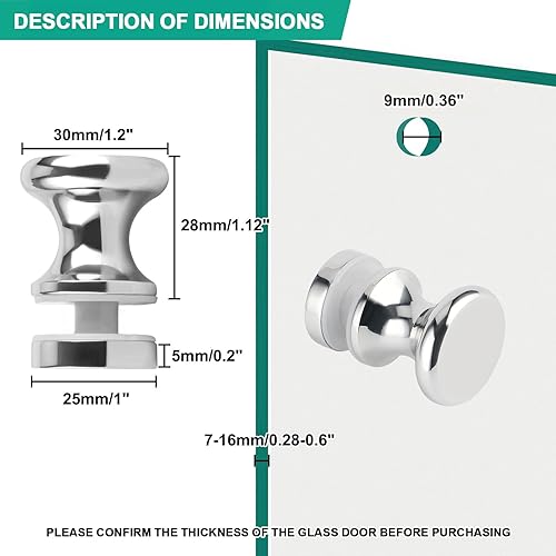 Miniatura 2 de Alise Tirador de puerta de cristal para ducha, perilla de puertas corredizas de ducha, piezas de repuesto de hardware de un solo lado para puertas