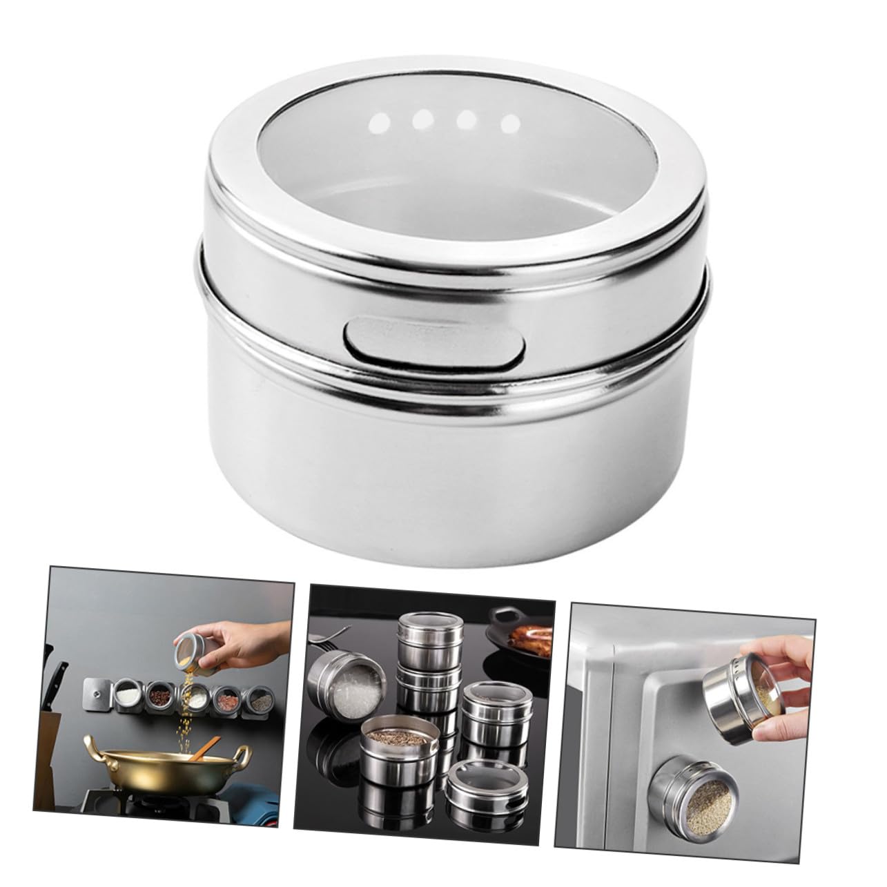 8 pièces Lot de Boîtes à Épices Aimantées Acier Inoxydable avec Couvercle Hermétique et Étiquettes Organiseur Multi-usage pour Cuisine et Bureau