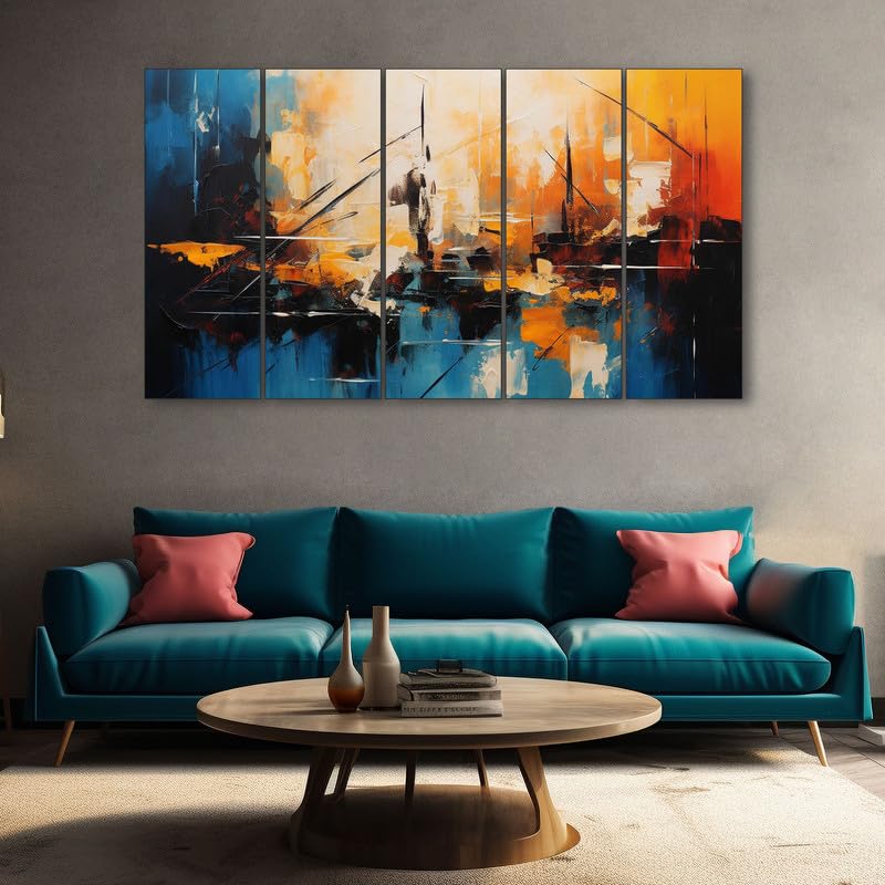 Image of The Castle Decor Abstract art painting with frame Big Size 36x60 Wall art for living room,Bedroom,Drawing room,Hotels-Wooden Framed-344