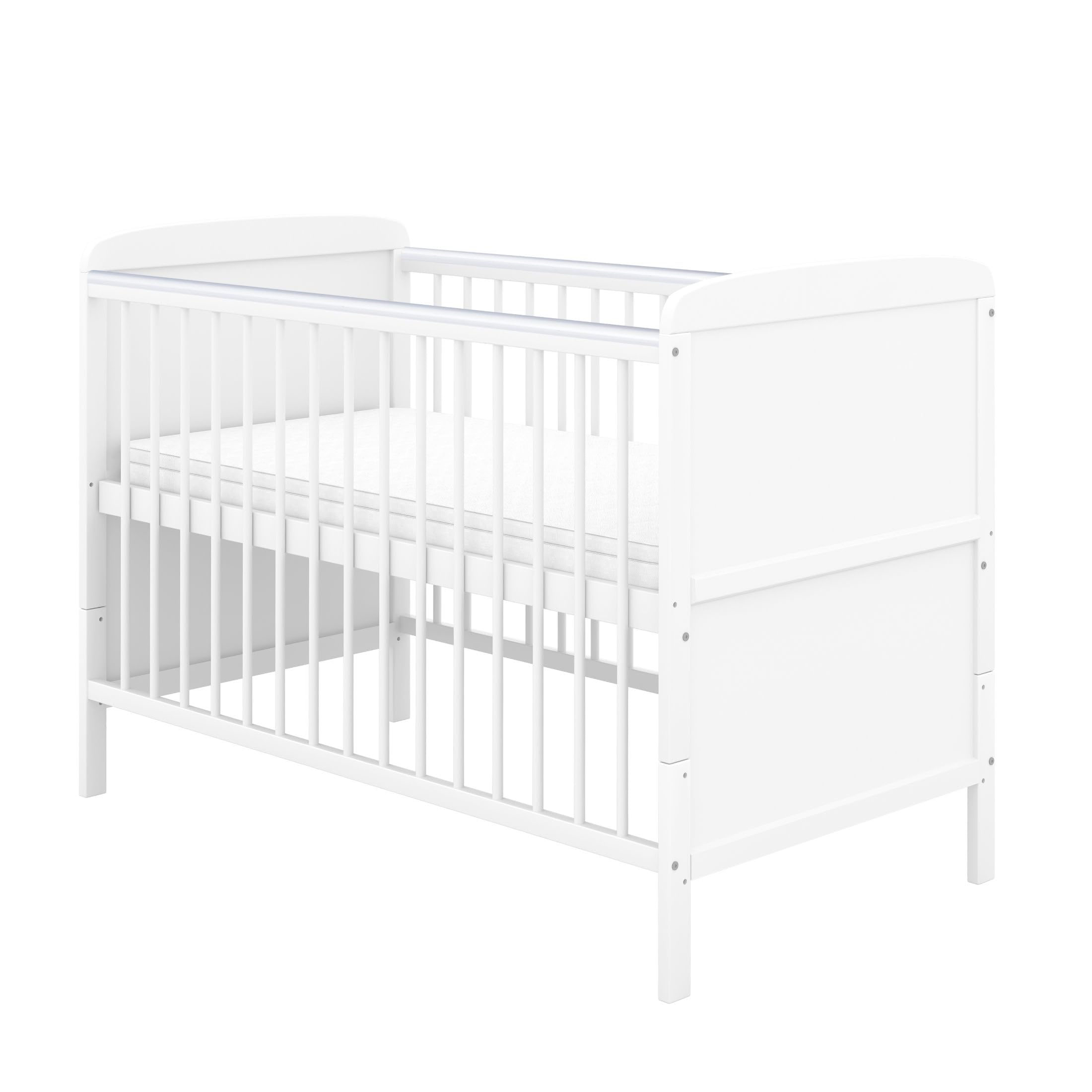 Babybett 70x140 cm weiß Kinderbett umbaubar Juniorbett Natalie mit Matratze und Beißschienen