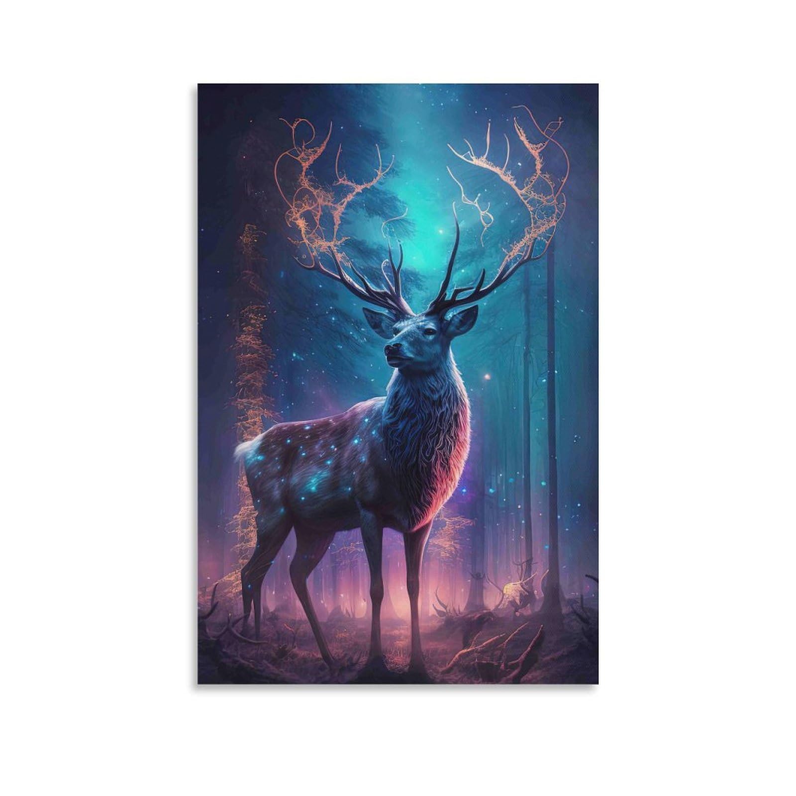 DHBANEIOK Fantasy Deer Forest Poster Artwork Giclee Canvas Prints Modern Canvas Wall Art Picture Wall Hanging for Living Room Home Decorations 12x18inch(30x45cm)