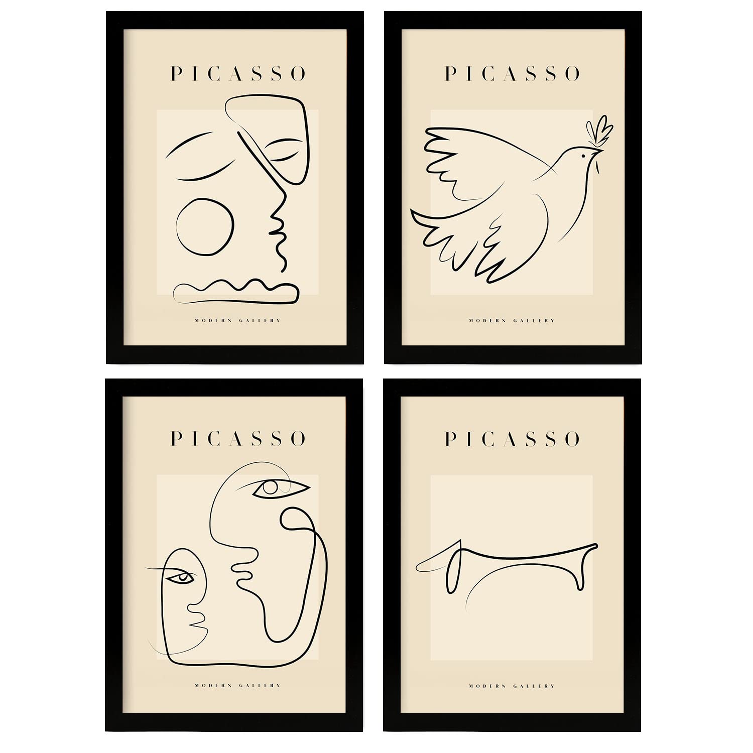 Nacnic Set of 4 Picasso Collection of Line Peace. Aesthetic Wall Art Prints for Bedroom or Living Room Design. Sizes A4. No Frames.