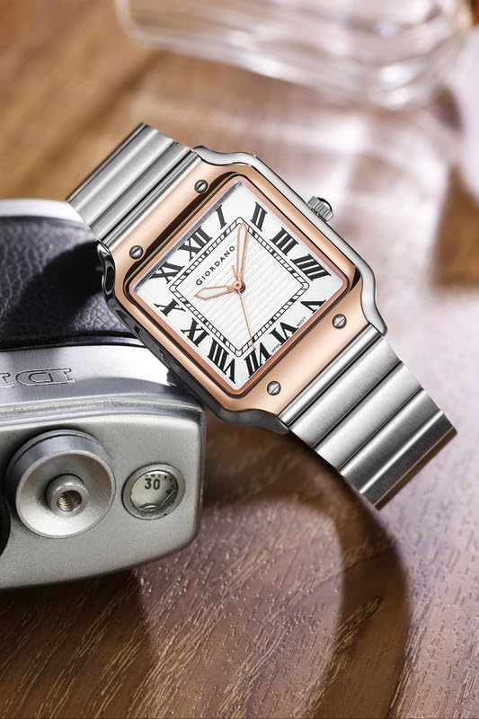 Image of Giordano Analog Watch for Men with Square Textured Dial, Roman Numerals, Quartz Movement and Stainless Steel Strap