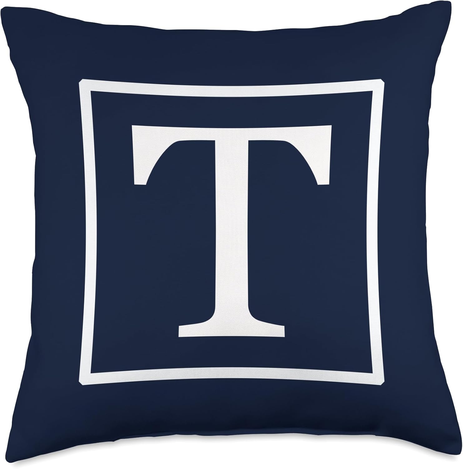 White English Alphabet Letter T Monogram Initial Navy Blue Throw Pillow
