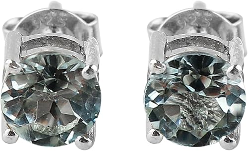 CRYSTALIS 6mm Blue Topaz Round Stud Earring Set Jewelry for Women, Minimalist Je